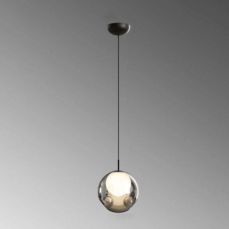 Modern Minimalist Concave Globe Hardware Glass LED Pendant Light For Bedroom