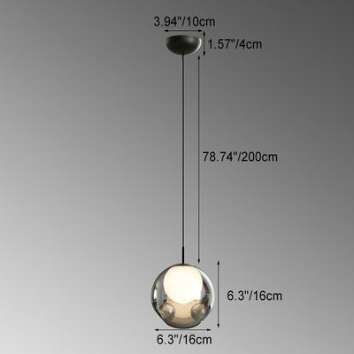 Modern Minimalist Concave Globe Hardware Glass LED Pendant Light For Bedroom