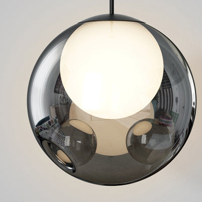 Modern Minimalist Concave Globe Hardware Glass LED Pendant Light For Bedroom