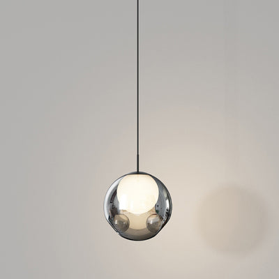 Modern Minimalist Concave Globe Hardware Glass LED Pendant Light For Bedroom