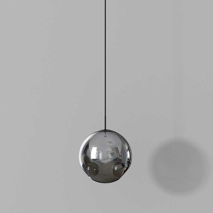 Modern Minimalist Concave Globe Hardware Glass LED Pendant Light For Bedroom