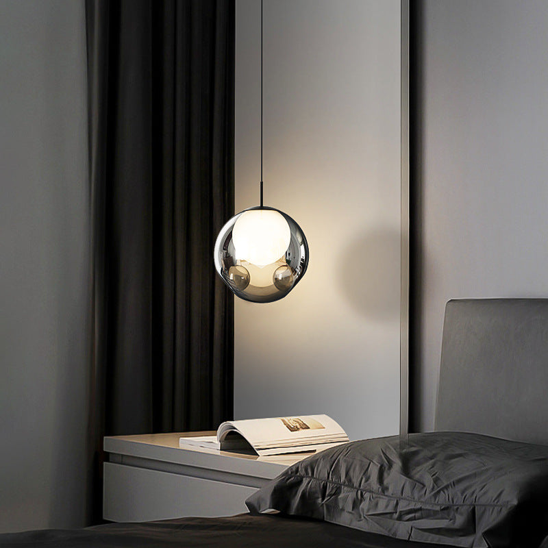 Modern Minimalist Concave Globe Hardware Glass LED Pendant Light For Bedroom