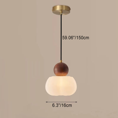 Traditional Japanese Flower Pumpkin Globe Wooden Copper Plastic Shade 1-Light Pendant Light For Living Room