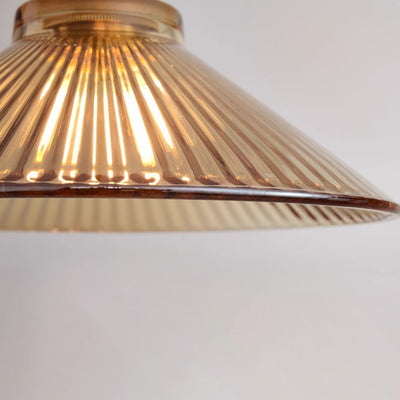 Traditional Rustic Cone Stripe Glass Brass 1-Light Pendant Light For Living Room