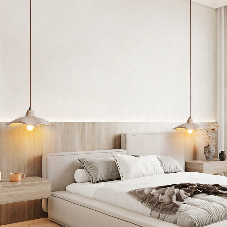 Traditional Japanese Irregular Round Cement 1-Light Pendant Light For Bedroom