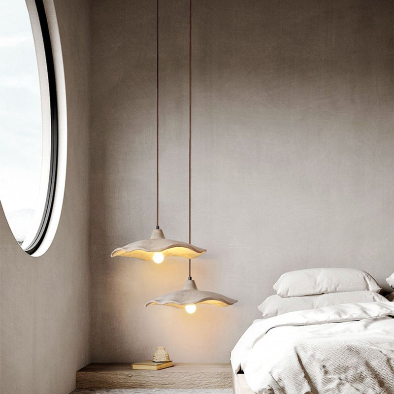 Traditional Japanese Irregular Round Cement 1-Light Pendant Light For Bedroom