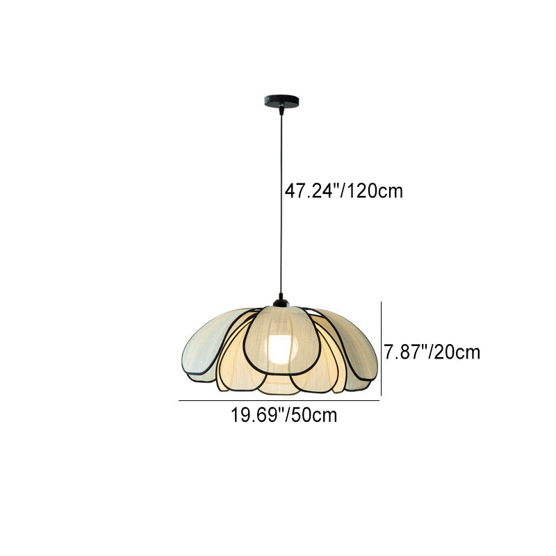 Traditional French Petal Botanical Fiber Iron 1-Light Pendant Light For Living Room