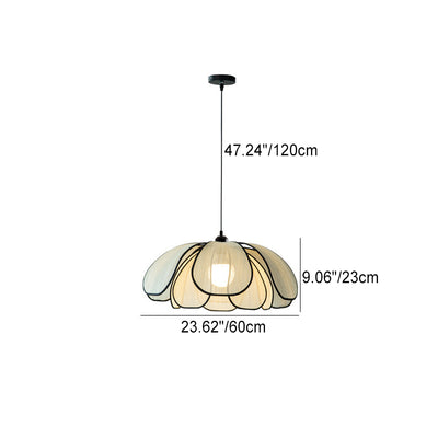 Traditional French Petal Botanical Fiber Iron 1-Light Pendant Light For Living Room