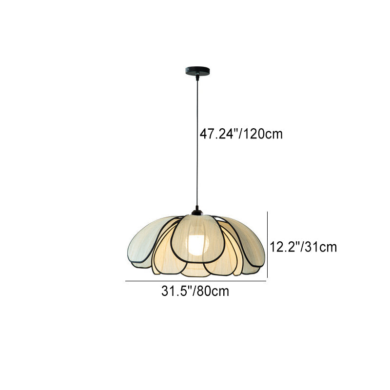 Traditional French Petal Botanical Fiber Iron 1-Light Pendant Light For Living Room