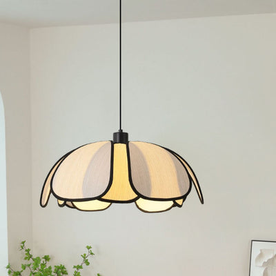 Traditional French Petal Botanical Fiber Iron 1-Light Pendant Light For Living Room