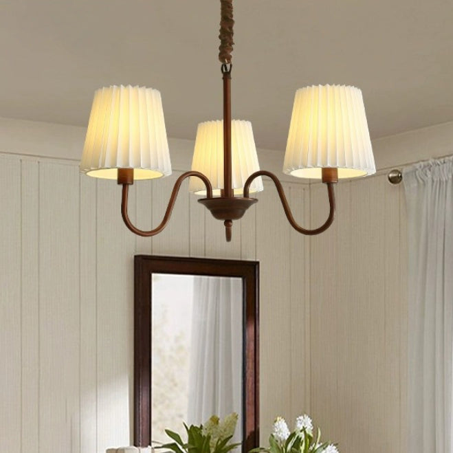 Traditional Rustic Branch Curved Rod Candelabra Cylinder Fabric Shade Iron Frame 3/6/8/10 Light Chandelier For Living Room