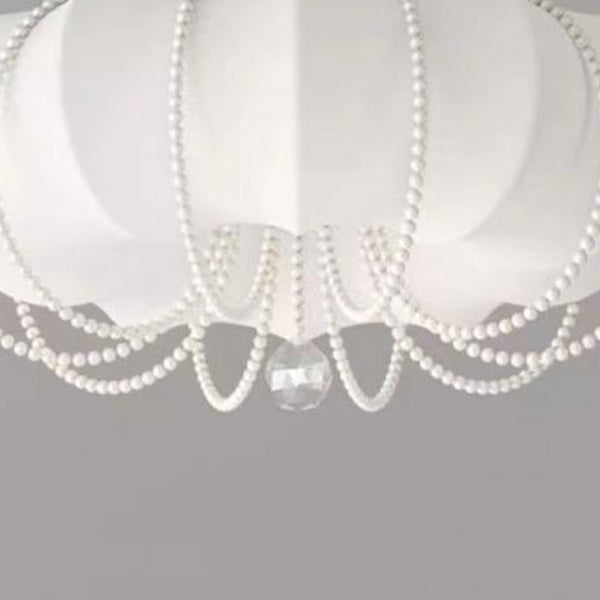 Modern Minimalist Round Cloud Shape Faux Pearl Chain Iron PE Shade LED Flush Mount Ceiling Light For Bedroom