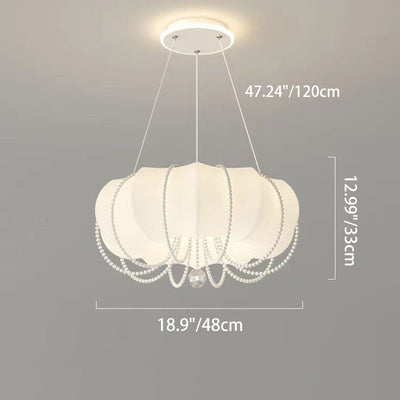 Modern Minimalist Round Cloud Shape Faux Pearl Chain Iron PE Shade LED Pendant Light For Bedroom