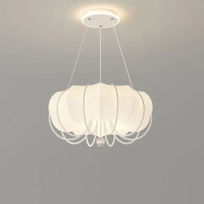 Modern Minimalist Round Cloud Shape Faux Pearl Chain Iron PE Shade LED Pendant Light For Bedroom