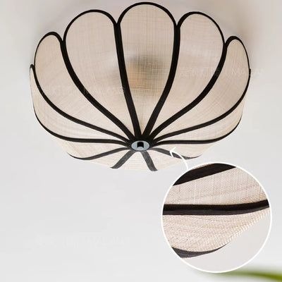 Modern Minimalist Round Petal Plant Fiber 3-Light Flush Mount Ceiling Light For Living Room