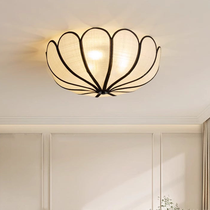 Modern Minimalist Round Petal Plant Fiber 3-Light Flush Mount Ceiling Light For Living Room