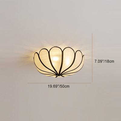 Modern Minimalist Round Petal Plant Fiber 3-Light Flush Mount Ceiling Light For Living Room