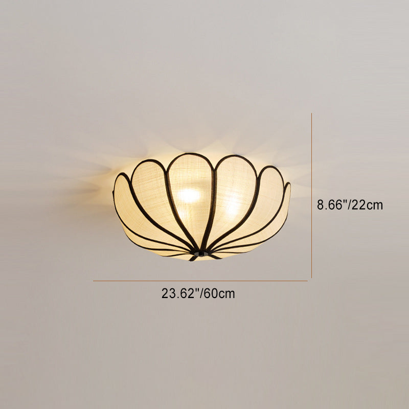 Modern Minimalist Round Petal Plant Fiber 3-Light Flush Mount Ceiling Light For Living Room