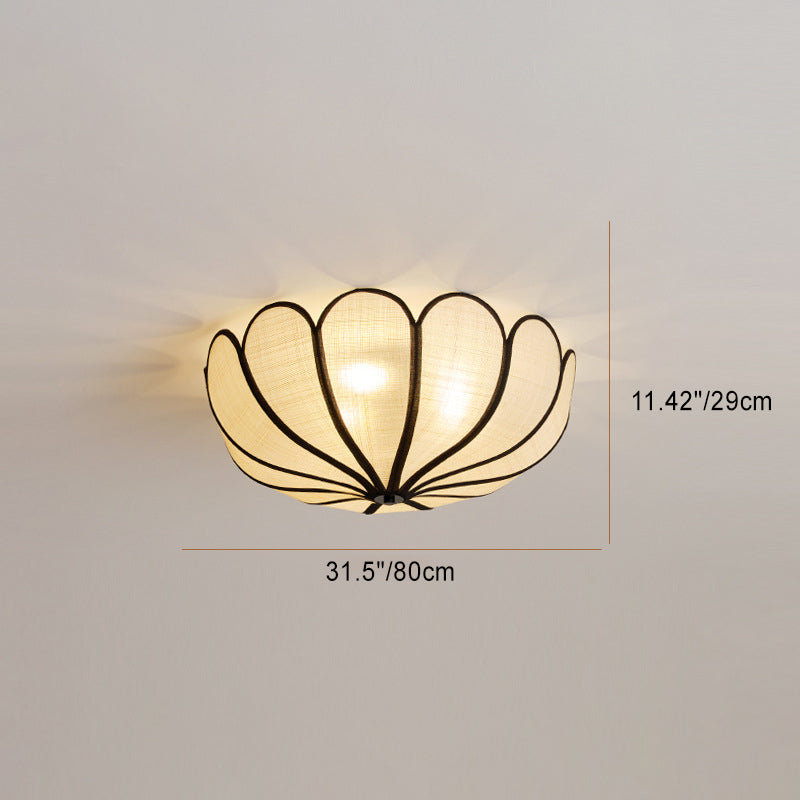 Modern Minimalist Round Petal Plant Fiber 3-Light Flush Mount Ceiling Light For Living Room