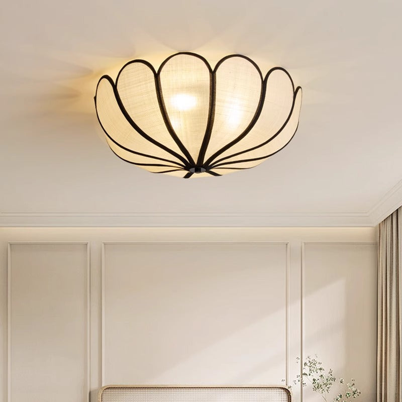 Modern Minimalist Round Petal Plant Fiber 3-Light Flush Mount Ceiling Light For Living Room