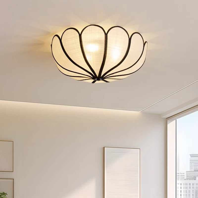 Modern Minimalist Round Petal Plant Fiber 3-Light Flush Mount Ceiling Light For Living Room