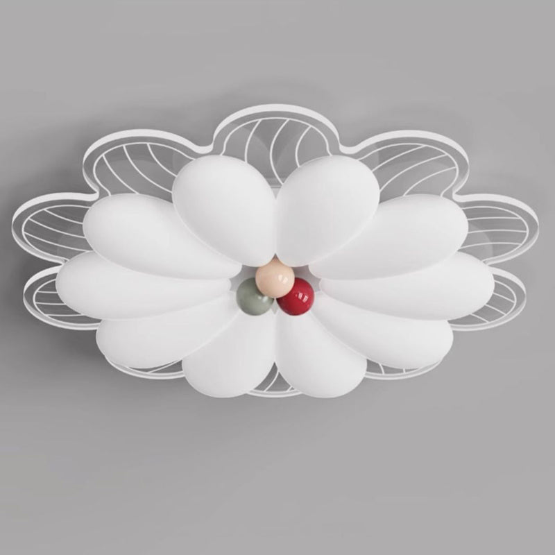 Modern Minimalist Flower Iron PE Shade LED Flush Mount Ceiling Light For Bedroom