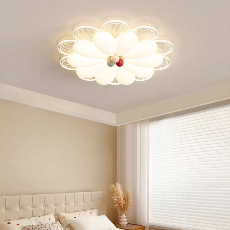 Modern Minimalist Flower Iron PE Shade LED Flush Mount Ceiling Light For Bedroom