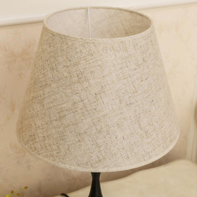 Modern Minimalist Round Cone Iron Base Fabric Shade 1-Light Table Lamp For Bedroom