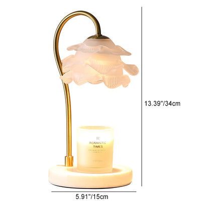 Modern Minimalist Curved Pole Flower Marble Base Iron Frame Glass Shade 1-Light Aroma Melting Wax Table Lamp For Bedroom