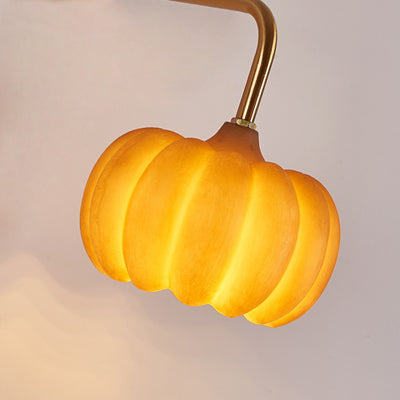 Contemporary Creative Pumpkin Solid Wood Resin 1-Light Wall Sconce Lamp For Living Room