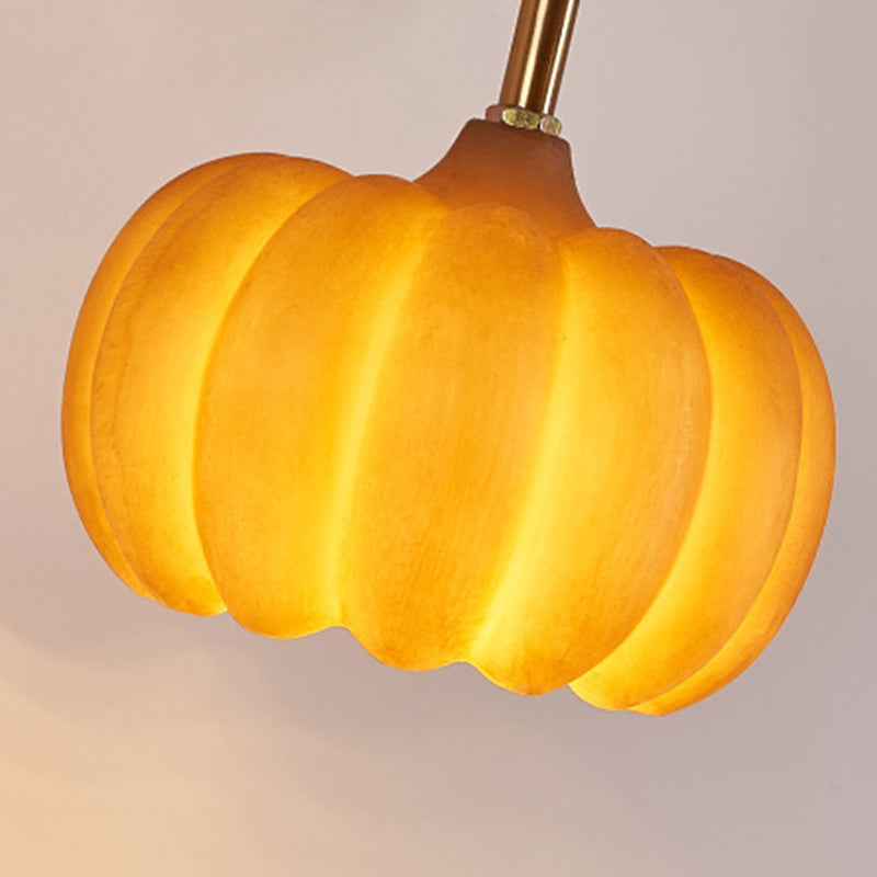 Contemporary Creative Pumpkin Solid Wood Resin 1-Light Wall Sconce Lamp For Living Room