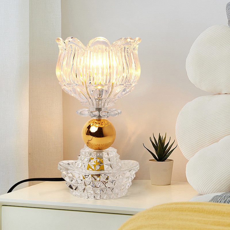 Modern Minimalist Round Flower Glass Metal LED Table Lamp For Bedroom