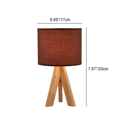 Modern Minimalist Round Tripod Wooden Base Fabric Shade 1-Light Table Lamp For Living Room