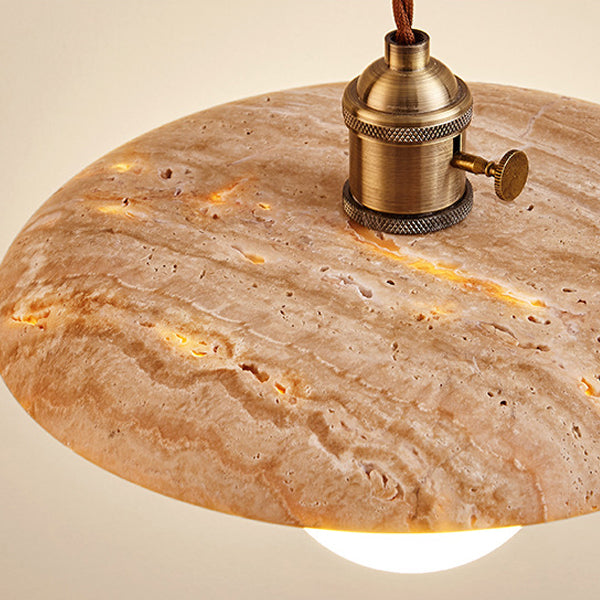 Modern Minimalist Round Disc Yellow Travertine 1-Light Pendant Light For Bedroom