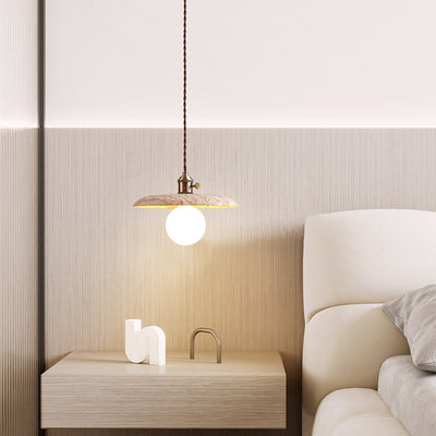 Modern Minimalist Round Disc Yellow Travertine 1-Light Pendant Light For Bedroom