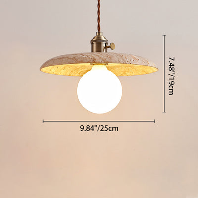 Modern Minimalist Round Disc Yellow Travertine 1-Light Pendant Light For Bedroom