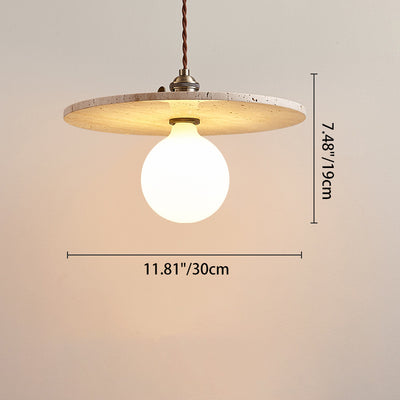 Modern Minimalist Round Disc Yellow Travertine 1-Light Pendant Light For Bedroom