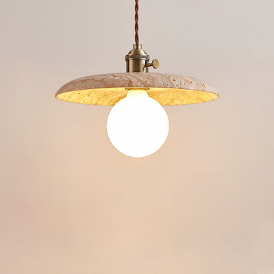 Modern Minimalist Round Disc Yellow Travertine 1-Light Pendant Light For Bedroom