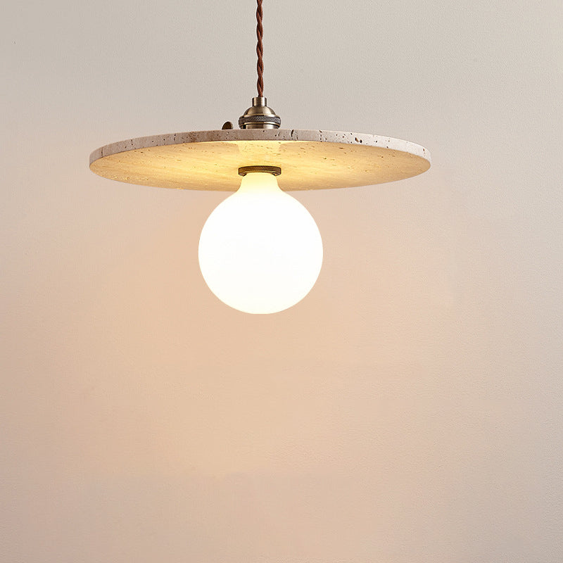 Modern Minimalist Round Disc Yellow Travertine 1-Light Pendant Light For Bedroom