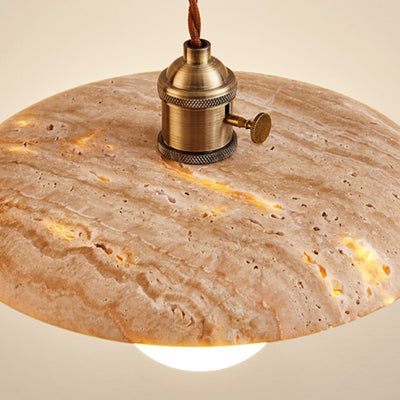 Modern Minimalist Round Disc Yellow Travertine 1-Light Pendant Light For Bedroom