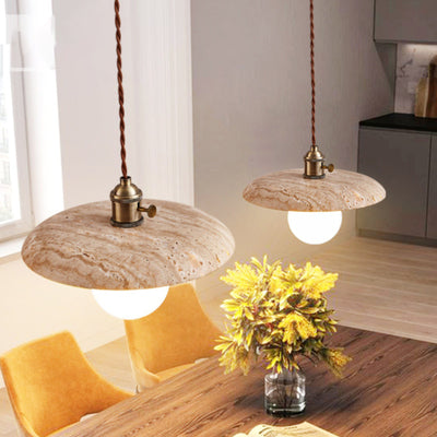 Modern Minimalist Round Disc Yellow Travertine 1-Light Pendant Light For Bedroom