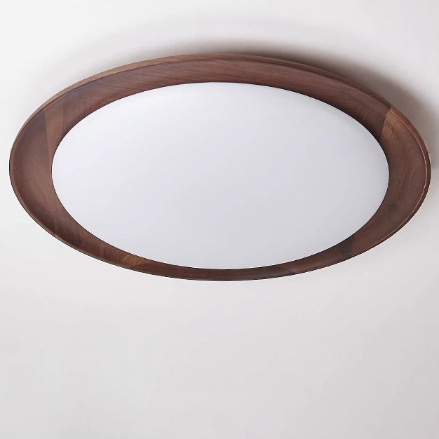 Modern Minimalist Round Walnut Wood Acrylic LED Flush Mount Ceiling Light For Living Room