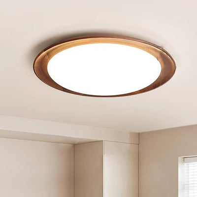 Modern Minimalist Round Walnut Wood Acrylic LED Flush Mount Ceiling Light For Living Room