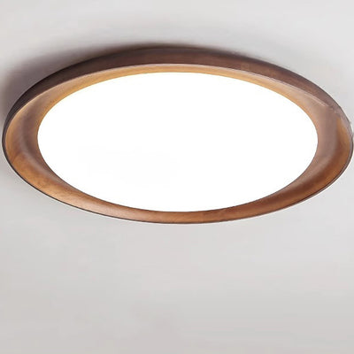 Modern Minimalist Round Walnut Wood Acrylic LED Flush Mount Ceiling Light For Living Room