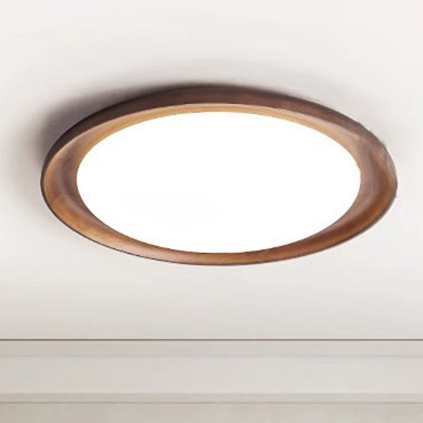 Modern Minimalist Round Walnut Wood Acrylic LED Flush Mount Ceiling Light For Living Room