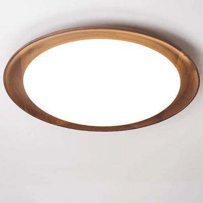 Modern Minimalist Round Walnut Wood Acrylic LED Flush Mount Ceiling Light For Living Room