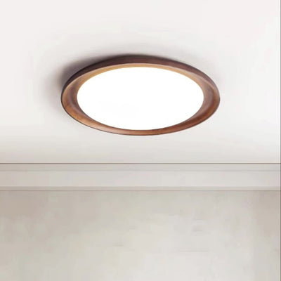 Modern Minimalist Round Walnut Wood Acrylic LED Flush Mount Ceiling Light For Living Room