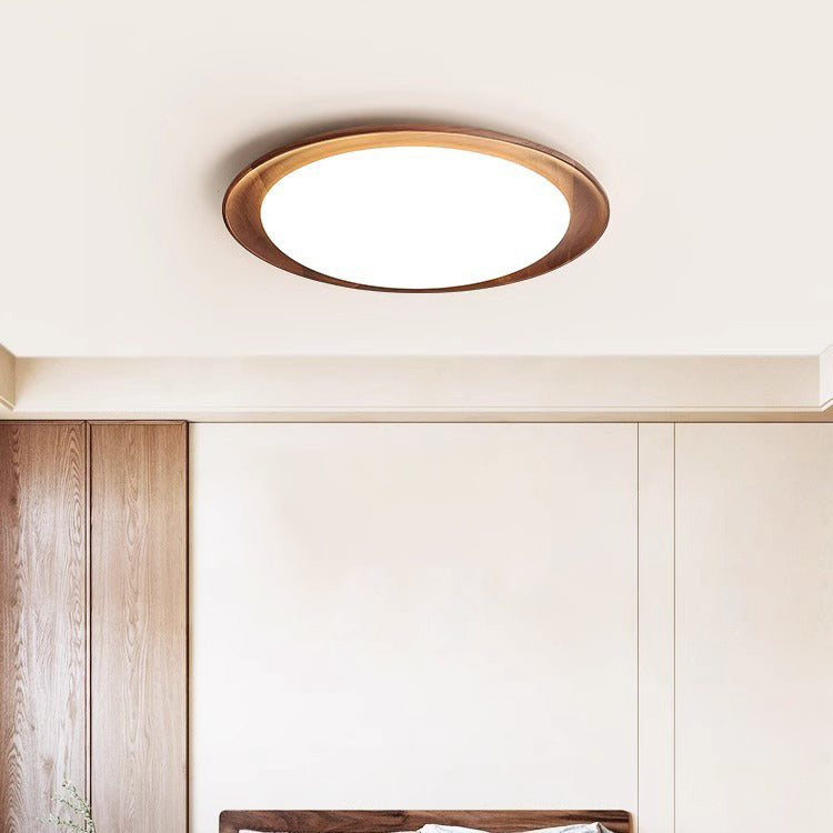 Modern Minimalist Round Walnut Wood Acrylic LED Flush Mount Ceiling Light For Living Room