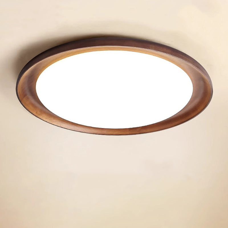 Modern Minimalist Round Walnut Wood Acrylic LED Flush Mount Ceiling Light For Living Room