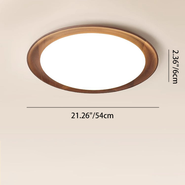 Modern Minimalist Round Walnut Wood Acrylic LED Flush Mount Ceiling Light For Living Room